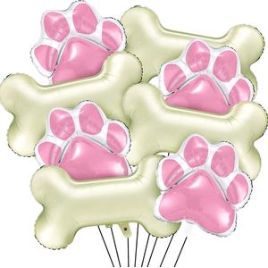 Super decoratie set Honden Poten en Botten roze en ivoor 8-delig - hond - ballon - huisdier - hondenballon - poot - bot - folie ballon