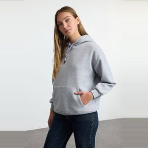 Trendyol Marineblauw Vriendje Met Kangoeroezak En Capuchon, Verhoogd Gebreid Dik Sweatshirt