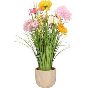 Kunstbloemen boeket lila paars - in pot wit - keramiek - H40 cm