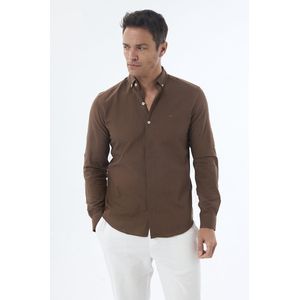 Jimmy Sanders Linnen Katoen Blend Shirt - Overhemd Heren Bruin - 2Xl