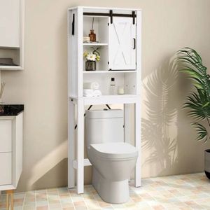 FURNIBELLA-Witte houten toiletkast – Met schuifdeur en 3-voudig verstelbare planken