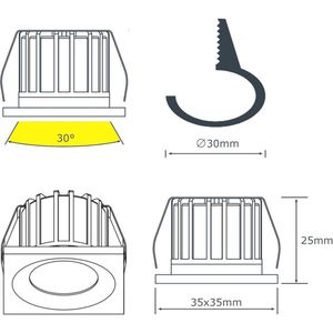 Mini LED inbouwspot 3W dimbaar Warm wit licht 3000K 300 lumen Vierkant kleine led downlight directe aansluiting 220V 35x35x25mm 10 stuks 5 doos à 2 stuks