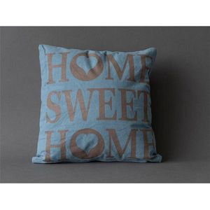 Kussenhoes blauw home sweet home 45x45 cm