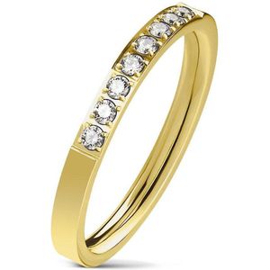 Ring Dames - Ringen Dames - Ringen Vrouwen - Goudkleurig - Gouden Kleur - Ring - Met 8 Steentjes van Zirkonia - Zircon