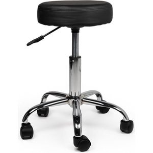 Tabouret Zwart Laag - Zithoogte 40/58cm - kruk op wielen - krukjes - werkkruk - zadelkruk - bureaukruk - kapperskruk - verstelbaar - draaikruk - tabouret - zadelkruk met rugleuning - tot 160kg