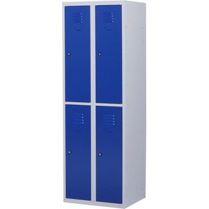 Lockerkast metaal met slot - 4 deurs 2 delig - Grijs/blauw - 180x60x50 cm - LKP-1006