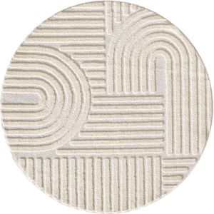 Tapijtenloods Japandi ART - Rond Vloerkleed Boho - Scandinavisch - Laagpolig Effen - Creme- 120 CM ROND