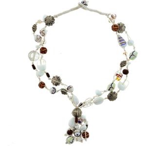 Behave Witte ketting met glas en keramieke kralen