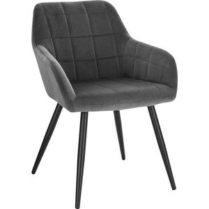 Néos® Velvet Eetkamerstoel - Met Rugleuning en Armleuning - Velvet/Staal - Donkergrijs en Zwart - 81cm