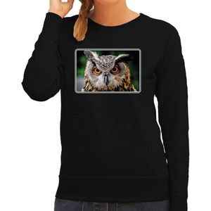 Dieren sweater met uilen foto - zwart - voor dames - roofvogel/ Oehoe uil cadeau trui - kleding / sweat shirt XXL