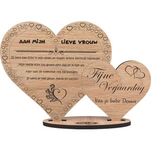 Hartjes echtgenote - houten wenskaart verjaardag - kaart van hout -  verjaardagskaart - gefeliciteerd vrouw - gepersonaliseeerd - 17.5 x 25 cm