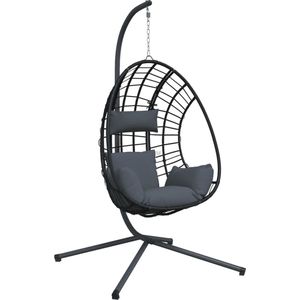 vidaXL Hangstoel met Standaard Antraciet Rattan Hangstoel - Hangstoelen - Schommelstoel - Schommel Tuinstoel
