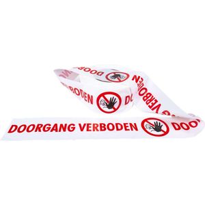 Kortpack - Afzetlint 75 mm breed x 250mtr lang, 60my dik - Met Opdruk: Doorgang Verboden - Wit Afzetlint met Rood/Zwarte opdruk - 1 rol - Waarschuwingslint - Verboden Toegang - (027.0051)