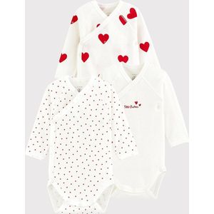 Petit Bateau Set van 3 katoenen body's met korte mouwen en hartjes Meisjes Rompertje - Rood - Maat 80