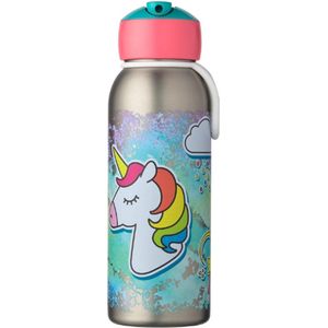 Isoleerfles Kinderen 350Ml - Flip-Up Campus Unicorn - Lekvrij - Thermosfles Met Rietje - Houdt Drankjes Warm Of Koud - BPA-Vrij