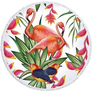 Strandlaken rond 150cm - strandkleed rond - Flamingo - Vogels