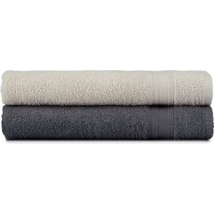 Badhanddoeken grijs beiges-s% 100 katoen badhanddoek 2-deligs-sset van 2 badhanddoekens-skleur: grijs - beige