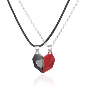 Koppel kettingen hart | rood zwart | magnetisch hartje ketting liefde | Sparkolia Vriendschapskettingen | Valentijn cadeau