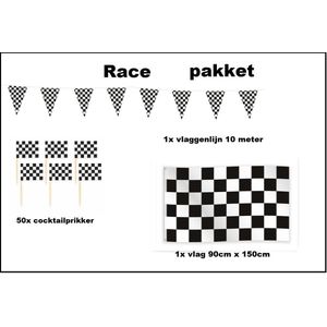 Race versiering pakket - Vlag Race (90cmx150cm) - Cocktailprikkers Race (50stuks) - Vlaggenlijn Race 10 meter(1 stuks) - Formule 1 Europa festival evenement party decoratie