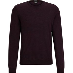 BOSS Leno slim fit trui wol - heren pullover met O-hals - donkerrood - Maat: XXL