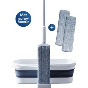 4-in-1 Dweilsysteem met Spray, Inclusief Opvouwbare Emmer, vloerwisser met spray Incl. 2 Extra Microvezeldoeken - Dweil met Emmer - Dweilset met Wringer & Spray - Spray Mop