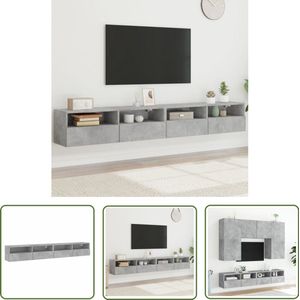 The Living Store Tv-wandmeubels 2 st 100x30x30 cm bewerkt hout betongrijs - Tv Meubel - Tv Wandplank - Tv Kast - Zwevend Tv Meubel - Beton Grijs