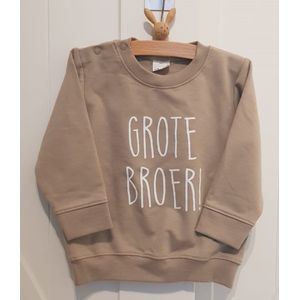 Sweater trui shirt voor kind - grote broer beige Maat 86 - Big brother bro - Familie uitbreiding - Zwangerschap aankondiging hoera stoer ik word bekendmaking baby