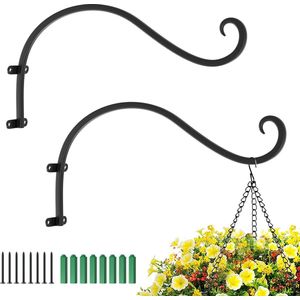 Retro hangmandhouder, 2 stuks, minimalistisch design, bloemenhanger, ijzeren plantenhouder, wandhaak met schroeven, hangplant voor bloempot, lantaarn, tuin, buitendecoratie, zwart