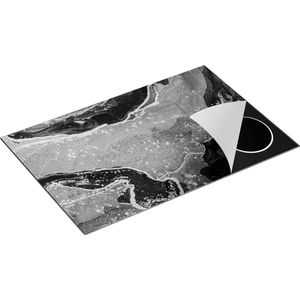 Chefcare Inductie Beschermer Abstracte Kunst Grijs Marmer - Zwart Wit - 80x50 cm - Afdekplaat Inductie - Kookplaat Beschermer - Inductie Mat