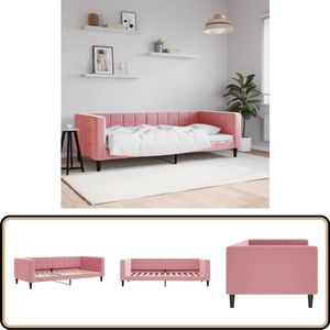 vidaXL Slaapbank - 90x200 cm - Fluweel - Roze Slaapbank - Fluweelslaapbank - Rozesleepbank - Tweepersoons Slaapbank - Daybed