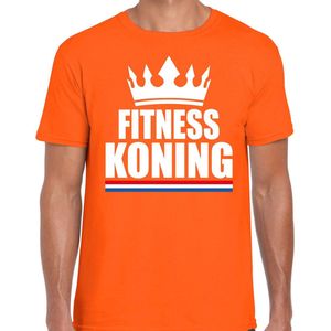 Oranje fitness koning shirt met kroon heren - Sport / hobby kleding L