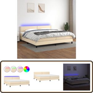vidaXL Boxspring met matras en LED - 200x200 cm - Crème Boxspring - Bed Frame - Lederlook - Cremekleurig - Elektrisch Verstelbare Hoofdbord