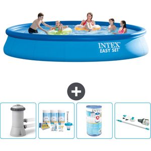 Intex Rond Opblaasbaar Easy Set Zwembad - 457 x 84 cm - Blauw - Inclusief Pomp Onderhoudspakket - Filter - Stofzuiger