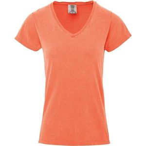 Basic V-hals t-shirt comfort colors oranje voor dames - Dameskleding t-shirt perzik oranje S (36/48)