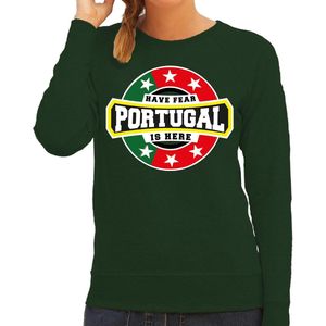 Have fear Portugal is here sweater met sterren embleem in de kleuren van de Portugese vlag - groen - dames - Portugal supporter / Portugees elftal fan trui / EK / WK / kleding XS