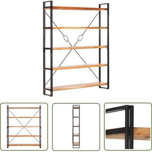 vidaXL Industrieel - Boekenkast - Boekenkast met 5 schappen 140x30x180 cm massief acaciahout - Acacia Hout - Metalen Frame - Vintage