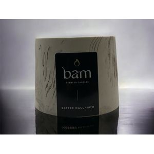 BAM kaarsen -Coffee Macchiato geurkaars met eigen handmade rond potje en houten wiek - op basis van zonnebloemwas - cadeautip - vegan