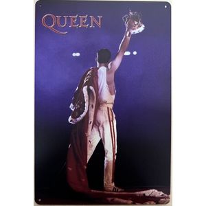 Queen Freddie Mercury mantel en kroon Reclamebord van metaal METALEN-WANDBORD - MUURPLAAT - VINTAGE - RETRO - HORECA- BORD-WANDDECORATIE -TEKSTBORD - DECORATIEBORD - RECLAMEPLAAT - WANDPLAAT - NOSTALGIE -CAFE- BAR -MANCAVE- KROEG- MAN CAVE