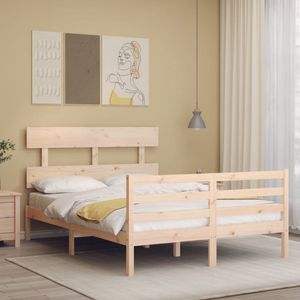 The Living Store Bed Massief Grenenhout - 205.5 x 145.5 x 81 cm - Multiplex lattenbodem - Functioneel hoofd- en voeteneinde