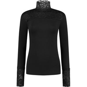 Haya's Closet - Hannah - (onder)Top met lange mouwen en bloemenkant - Zwart - Turtleneck