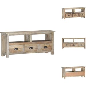 vidaXL Retro Tv-meubel - Massief mangohout - Grijze eikenafwerking - 110 x 30 x 50 cm - Kast