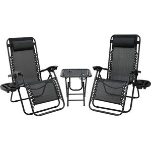 Ligstoel Set – Ligstoel - Opvouwbare Ligstoelen – Opvouwbare Ligstoelen Met Tafel – Inklapbare Relaxstoel – Ligstoelen Met Bekerhouder & Hoofdkussen – Tuinstoel - Tuinstoelenset - Tuinstoelenset Met Tafel - Relaxstoel - Zwembadstoel – Lichtgewicht