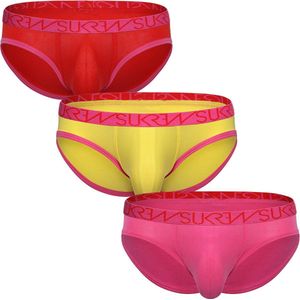 SUKREW Low-rise Brief Multipack 1 x Red, 1 x Pineapple Yellow, 1 x Carnival Pink - MAAT L - Heren Ondergoed - Slip voor Man - Mannen Slip