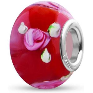 Quiges - Glazen - Kraal - Bedels - Beads Rood met Roze Rozen Past op alle bekende merken armband NG2022