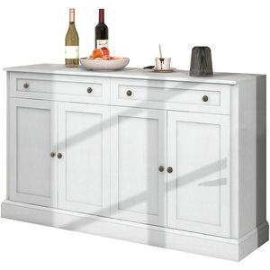 Merax Groot Dressoir met 4 Deuren en 2 Lades – Moderne Buffetkast voor Woonkamer of Eetkamer – 150x40x86 cm – Antiekwit