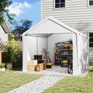 Tentgarage Grote Carport Garagetent Autoluifel Garageluifel Opslagtent Uv-Bestendig Waterdichte Schuilplaats Met Oprolbaar Raam (3x4 M, Wit)