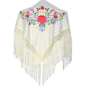Spaanse manton - omslagdoek - voor kinderen - creme wit met bloemen - bij flamencojurk