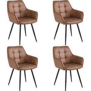 Colenis - Oriana Eetkamerstoel - Set Van 4 - Cognac - Microvezel - Microfiber Stof - Industrieel