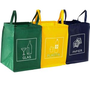 Afvalscheider, set van 3 zakken voor glas, plastic en papier, recycling zakken