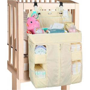 Hangende luierbox - Grote luiertafel organisator voor baby's - Babyfles en zakdoekhouder - Beige voor wieg kinderbed kinderkamer reizen auto